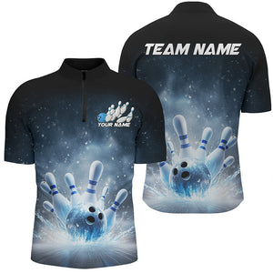 Custom Blue Icy Bowling Team Shirts For Men, Winter Feel Bowling Jersey Bowlers Outfit IPHW7894