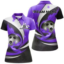 Load image into Gallery viewer, Black And Purple Flame Custom Ladies Bowling Shirts, Bowling League Shirts Bowler Outfits IPHW7669