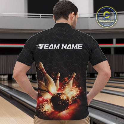 Custom Dreamy Bowling Quarter-Zip Shirts For Men, Bokeh Bowling Team Shirt IPHW9442
