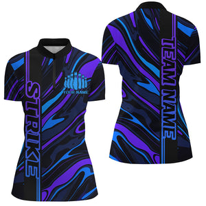 Blue And Purple Custom Strike Bowling Shirts For Women, Striking Bowling Team Uniform IPHW7682