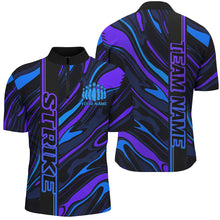 Load image into Gallery viewer, Blue And Purple Custom Strike Bowling Shirts For Men, Striking Bowling Team Uniform IPHW7682