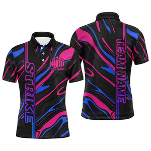 Blue And Pink Custom Strike Bowling Shirts For Men, Striking Bowling Team Uniform IPHW7683