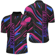 Load image into Gallery viewer, Blue And Pink Custom Strike Bowling Shirts For Men, Striking Bowling Team Uniform IPHW7683