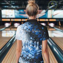 Load image into Gallery viewer, Custom Dreamy Blue Roses And Butterfly Women Bowling Polo Shirt, Ladies Bowling Shirt IPHW10897