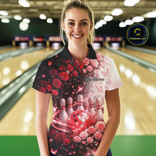 Load image into Gallery viewer, Custom Dreamy Red Roses And Butterfly Women Bowling Polo Shirt, Ladies Bowling Shirt IPHW10898
