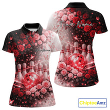 Load image into Gallery viewer, Custom Dreamy Red Roses And Butterfly Women Bowling Polo Shirt, Ladies Bowling Shirt IPHW10898