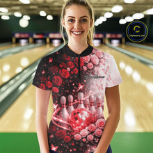 Load image into Gallery viewer, Custom Dreamy Red Roses And Butterfly Women Bowling Quarter-Zip Shirt, Ladies Outfit IPHW10898