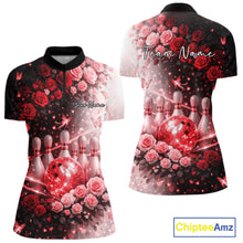 Load image into Gallery viewer, Custom Dreamy Red Roses And Butterfly Women Bowling Quarter-Zip Shirt, Ladies Outfit IPHW10898