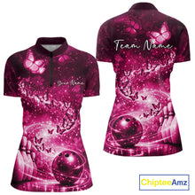 Load image into Gallery viewer, Custom Elegant Pink Butterfly Women Bowling Shirt, Ladies Bowling Team Outfit IPHW10909