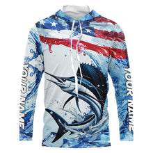 Load image into Gallery viewer, Personalized American Flag Sailfish Fishing Shirts, Patriotic Sailfish Long Sleeve Fishing Shirt IPHW6322