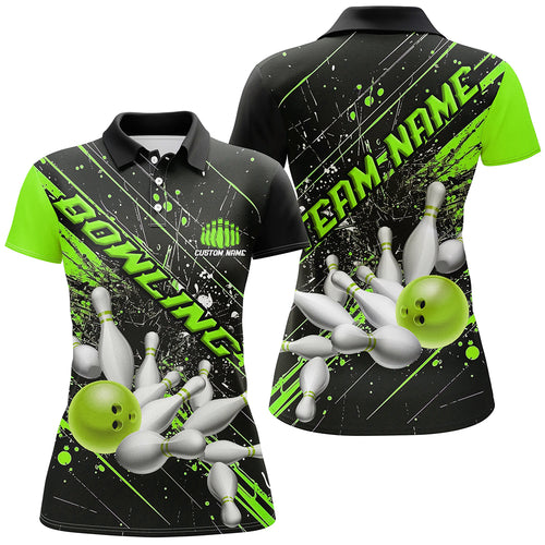 Green Strike Bowling Custom Team Shirts For Women, Bowling League Outfits For Bowlers IPHW6336