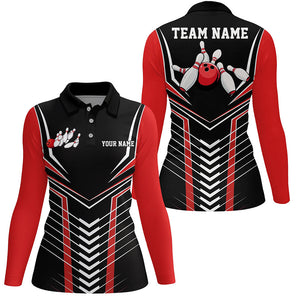 Black And Red Custom Bowling Jerseys Bowling Team Shirts For Women, Bowling Uniform IPHW7910