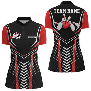 Black And Red Custom Bowling Jerseys Bowling Team Shirts For Women, Bowling Uniform IPHW7910