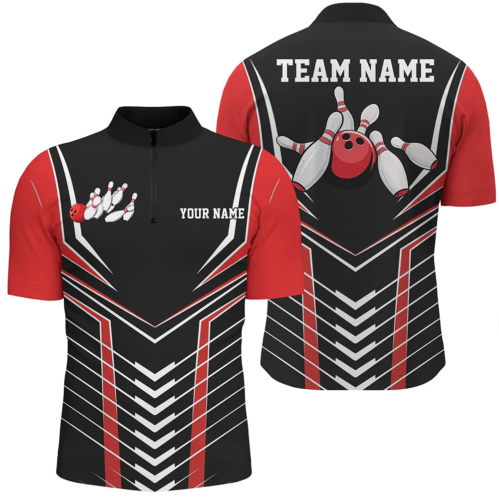 Black And Red Custom Bowling Jerseys Bowling Team Shirt For Men, Bowling Uniform With Name IPHW7910