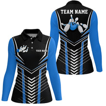 Load image into Gallery viewer, Black And Blue Custom Bowling Jerseys Bowling Team Shirt For Women, Bowling Uniform IPHW7911