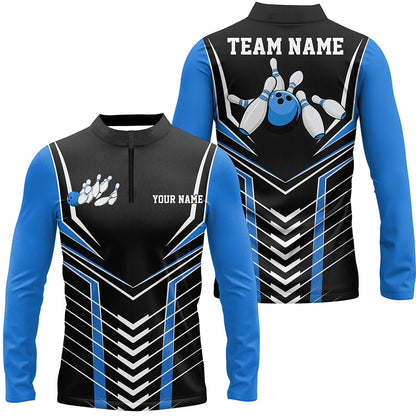 Black And Blue Custom Bowling Jerseys Bowling Team Shirt For Men, Bowling Uniform With Name IPHW7911