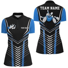 Load image into Gallery viewer, Black And Blue Custom Bowling Jerseys Bowling Team Shirt For Women, Bowling Uniform IPHW7911