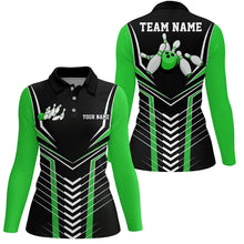 Load image into Gallery viewer, Black And Green Custom Bowling Jerseys Bowling Team Shirt For Women, Bowling Uniform IPHW7912