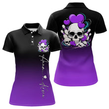 Load image into Gallery viewer, Custom Black And Purple Skull Valentines Day Couple Bowling Polo Shirts For Women IPHW8342