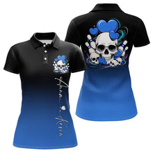Load image into Gallery viewer, Custom Black And Blue Skull Valentines Day Couple Bowling Polo Shirts For Women IPHW8343