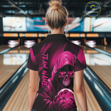 Load image into Gallery viewer, Pink Bowling Grim Reaper Custom Women Bowling Quarter-Zip Shirt Skull Bowling Jersey IPHW10697