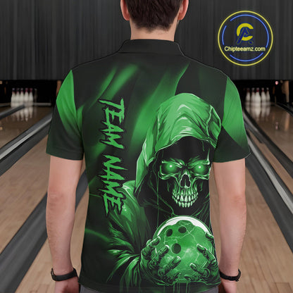 Green Bowling Grim Reaper Custom Men Bowling Polo Shirts Skull Bowling Team Jerseys IPHW10698