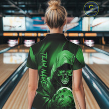 Load image into Gallery viewer, Green Bowling Grim Reaper Custom Women Bowling Polo Shirts Skull Bowling Team Jerseys IPHW10698