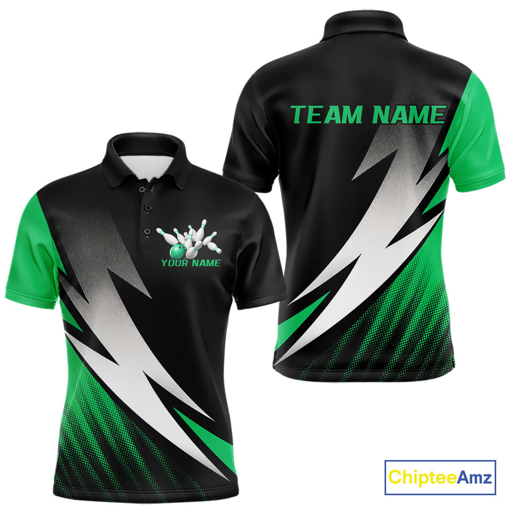 Black And Green Custom Bowling Jerseys, Men Polo Shirt Bowling Tournament Outfits IPHW9079