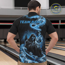 Load image into Gallery viewer, Custom Grim Reaper Bowling Quarter-Zip Shirts For Men, Mid Blue Flame Skull Halloween Design IPHW9083