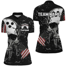 Load image into Gallery viewer, Custom Vintage American Flag Patriotic Bowling Shirts For Women, Skull Bowling Team Shirts IPHW7083