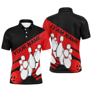 Black And Red Custom Bowling Shirts For Men, Bowling League Shirt Bowling Team Uniform IPHW7919