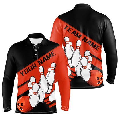 Black And Orange Custom Bowling Shirts For Men, Bowling League Shirt Bowling Team Uniform IPHW7920