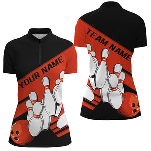 Black And Orange Custom Bowling Shirts For Women, Bowling League Shirt Bowling Team Uniform IPHW7920