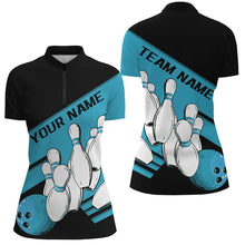 Load image into Gallery viewer, Black And Blue Custom Bowling Shirts For Women, Bowling League Shirt Bowling Team Uniform IPHW7921