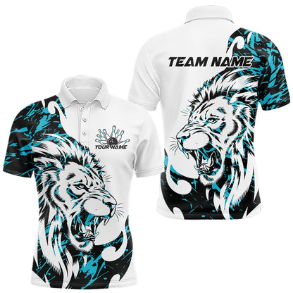 Custom Blue Camo Lion Bowling Team Polo Shirts For Men, Lion Bowling League Shirt IPHW8856