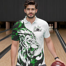 Load image into Gallery viewer, Custom Green Camo Lion Bowling Team Polo Shirts For Men, Lion Bowling League Shirt IPHW8857