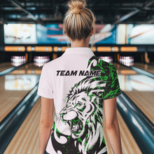 Load image into Gallery viewer, Custom Green Camo Lion Bowling Team Polo Shirts For Women, Lion Bowling League Shirt IPHW8857