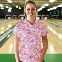 Load image into Gallery viewer, Custom Pink Butterfly Bowling Women Polo Shirt, Ladies Bowlers Outfit IPHW10931
