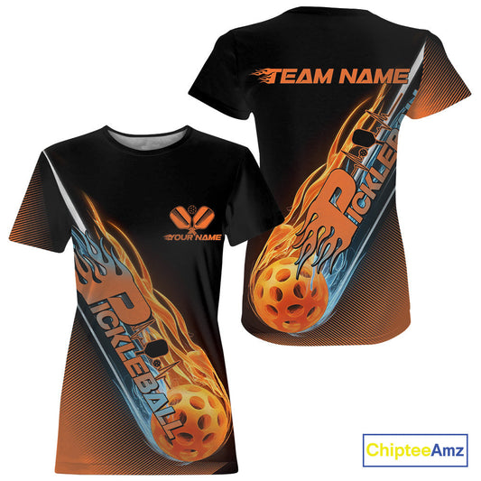 Custom Ice And Fire Pickleball Shirt, Flame Pickleball T-Shirts Team For Women IPHW9337
