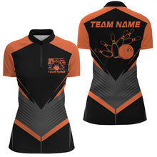 Load image into Gallery viewer, Black And Orange Custom Vintage Ladies Bowling Shirts, Classic Bowling League Shirt IPHW7703