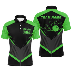 Black And Green Custom Vintage Bowling Shirts For Men, Classic Bowling League Shirt For Team IPHW7704