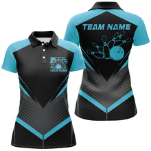 Load image into Gallery viewer, Black And Blue Custom Vintage Ladies Bowling Shirts, Classic Bowling League Shirt For Team IPHW7705