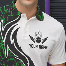 Load image into Gallery viewer, Black And Green Bowling Pattern Custom Bowling Team Men Polo Shirts, Bowling League Shirt IPHW8867