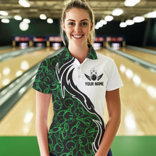 Load image into Gallery viewer, Black And Green Bowling Pattern Custom Bowling Team Women Polo Shirts, Bowling League Shirt IPHW8867