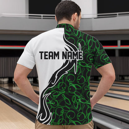 Black And Green Bowling Pattern Custom Bowling Team Men Quarter-Zip Shirts, Bowling League Shirt IPHW8867