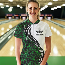 Load image into Gallery viewer, Black And Green Bowling Pattern Custom Bowling Women Quarter-Zip Shirt Bowling League Shirt IPHW8867