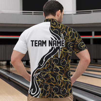 Black And Yellow Bowling Pattern Custom Bowling Team Men Quarter-Zip Shirts, Bowling League Shirt IPHW8868
