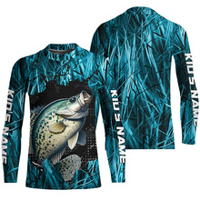 Load image into Gallery viewer, Crappie Fishing Custom Long Sleeve Tournament Shirts, Crappie Fishing Jerseys | Blue Camo IPHW6359