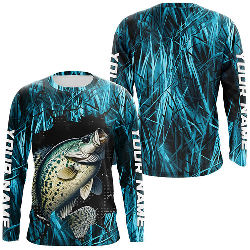 Crappie Fishing Custom Long Sleeve Tournament Shirts, Crappie Fishing Jerseys | Blue Camo IPHW6359