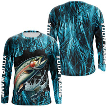 Load image into Gallery viewer, Rainbow Trout Fishing Custom Long Sleeve Tournament Shirts, Trout Fly Fishing Jerseys | Blue Camo IPHW6360